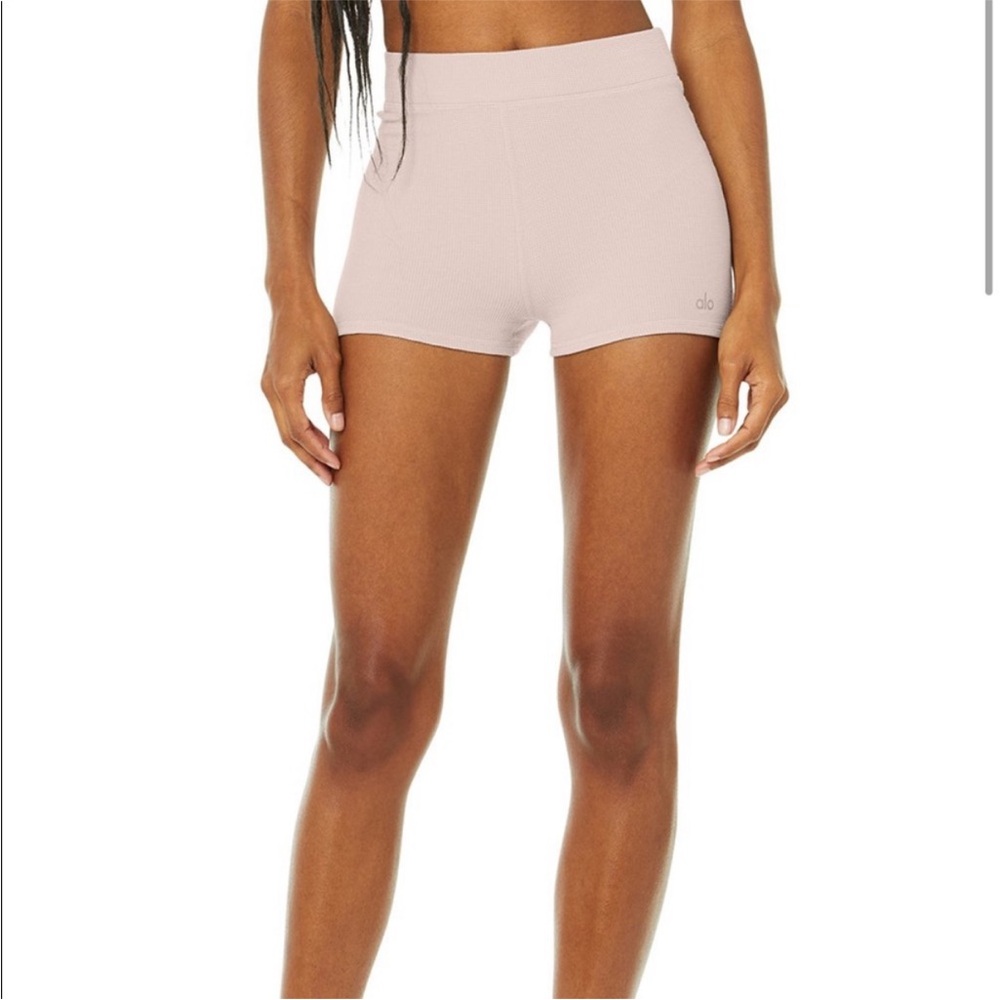 (SET) ALO Yoga Micro Waffle Pleasant Bra and Boy Shorts S Dusty Pink - Picture 3 of 5